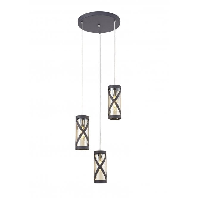 BANDEAU Ceiling Pendant Light Matt Grey/Polished Chrome/Cognac