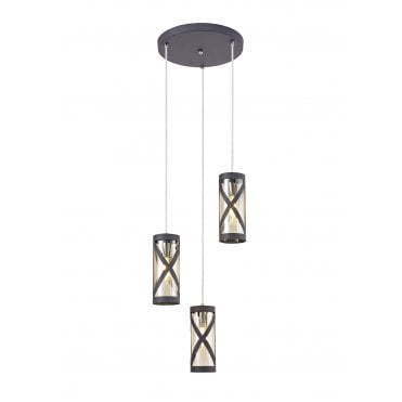 BANDEAU Ceiling Pendant Light Matt Grey/Polished Chrome/Cognac