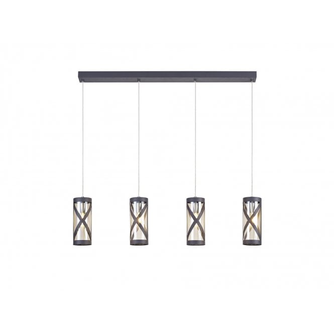 BANDEAU Ceiling Pendant Light Matt Grey/Polished Chrome/Cognac
