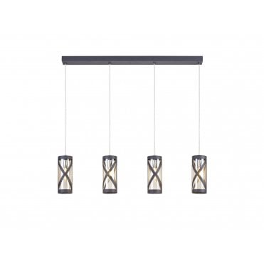 BANDEAU Ceiling Pendant Light Matt Grey/Polished Chrome/Cognac