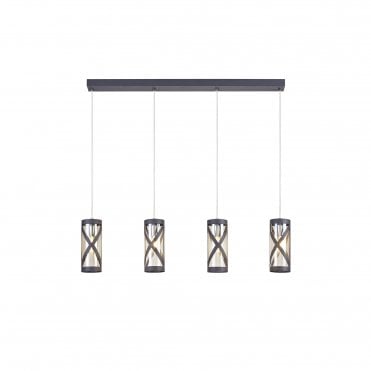 BANDEAU Ceiling Pendant Light Matt Grey/Polished Chrome/Cognac