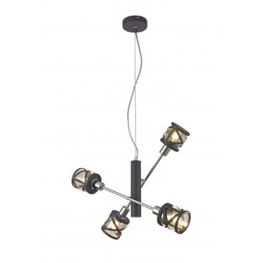 BANDEAU Ceiling Pendant Light Matt Grey/Polished Chrome/Cognac