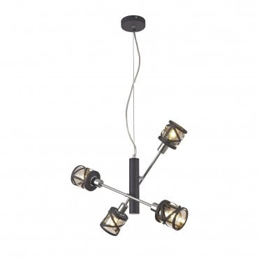 BANDEAU Ceiling Pendant Light Matt Grey/Polished Chrome/Cognac