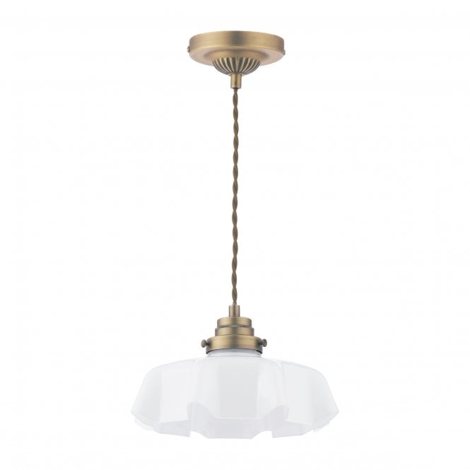 Banham Matt Antique Brass Pendant with White Glass Shade