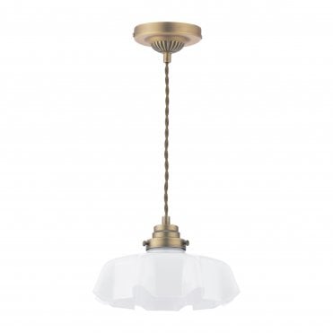 matt antique brass pendant with white glass shade