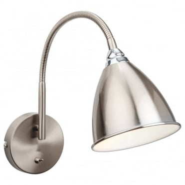 BARI - Brushed Steel With Chrome Wall Light , Switched