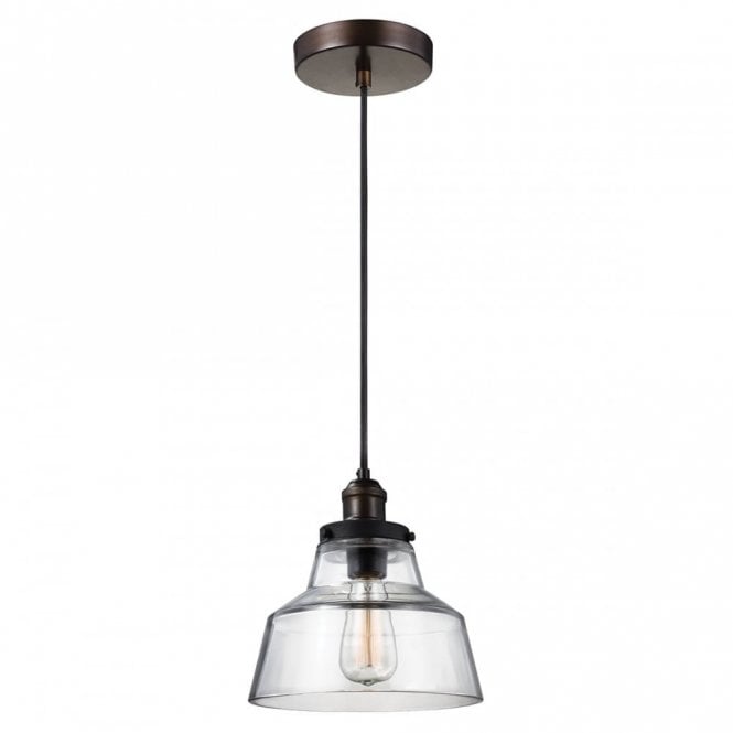 BASKIN Ceiling Pendant Light in Brass/Dark Zinc with Clear Glass Shade