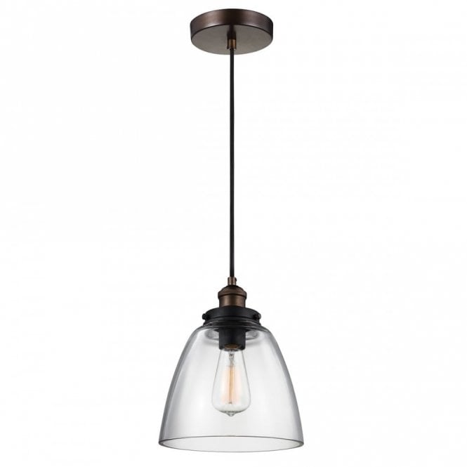 BASKIN Clear Glass Ceiling Pendant Light in Brass/Dark Zinc