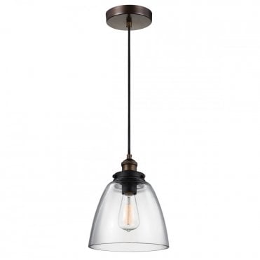 BASKIN Clear Glass Ceiling Pendant Light in Brass/Dark Zinc