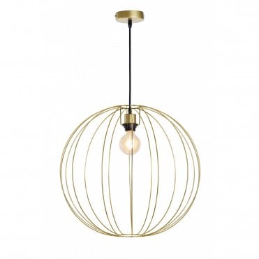 BASTION Ceiling Pendant Light Gold Globe Cage Wire Large