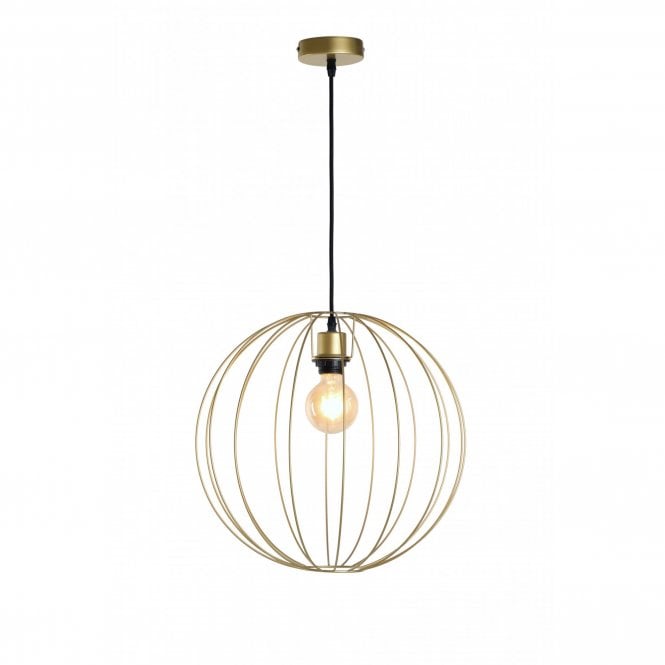 BASTION Ceiling Pendant Light Gold Globe Cage Wire Medium