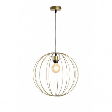 BASTION Ceiling Pendant Light Gold Globe Cage Wire Medium