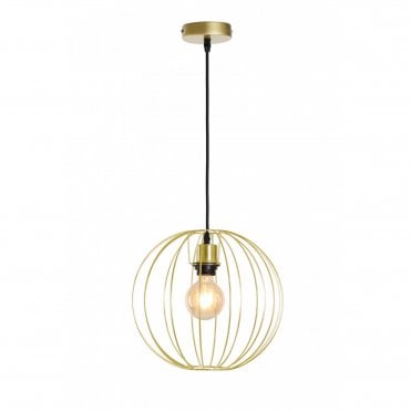 BASTION Ceiling Pendant Light Gold Globe Cage Wire Small
