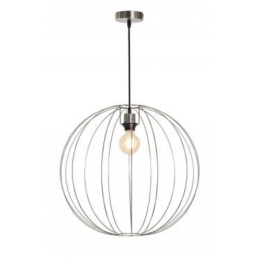 BASTION Ceiling Pendant Light Satin Nickel Globe Cage Wire Large