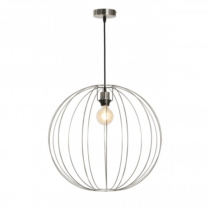 BASTION Ceiling Pendant Light Satin Nickel Globe Cage Wire Large