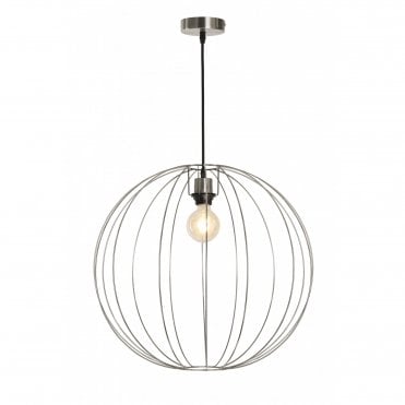 BASTION Ceiling Pendant Light Satin Nickel Globe Cage Wire Large