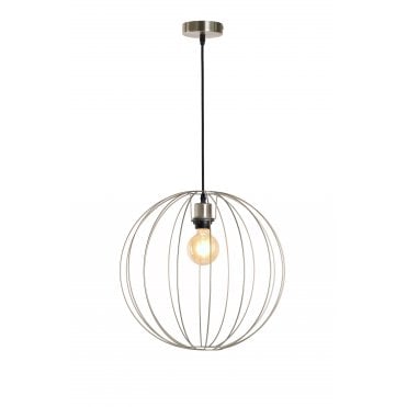 BASTION Ceiling Pendant Light Satin Nickel Globe Cage Wire Medium