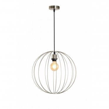 BASTION Ceiling Pendant Light Satin Nickel Globe Cage Wire Medium