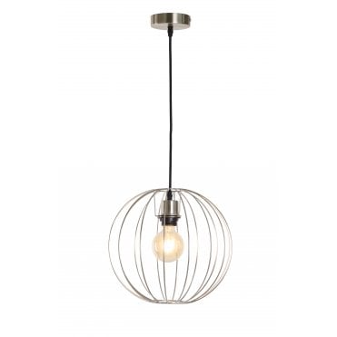 BASTION Ceiling Pendant Light Satin Nickel Globe Cage Wire Small