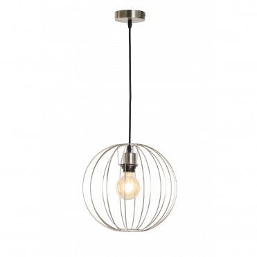 BASTION Ceiling Pendant Light Satin Nickel Globe Cage Wire Small