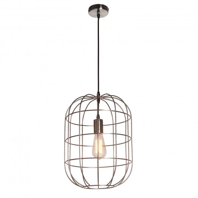 BASTION Ceiling Pendant Light Satin Nickel Oval Cage Wire Ceiling Pendant Small