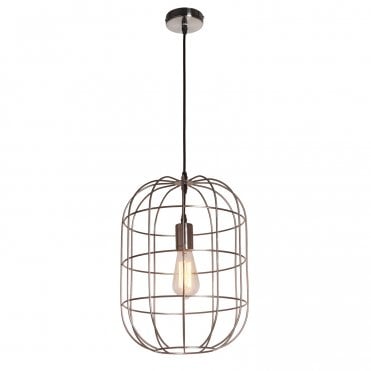 BASTION Ceiling Pendant Light Satin Nickel Oval Cage Wire Ceiling Pendant Small