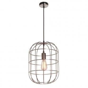 BASTION Ceiling Pendant Light Satin Nickel Oval Cage Wire Ceiling Pendant Small