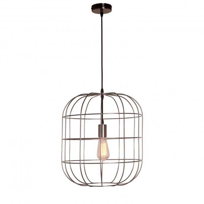 BASTION Ceiling Pendant Light Satin Nickel Oval Cage Wire Medium