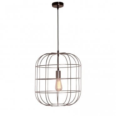 BASTION Ceiling Pendant Light Satin Nickel Oval Cage Wire Medium