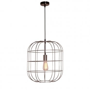 BASTION Ceiling Pendant Light Satin Nickel Oval Cage Wire Medium