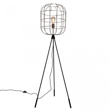 BASTION Floor Lamp Satin Nickel Oval Cage Wire Floor Lamp