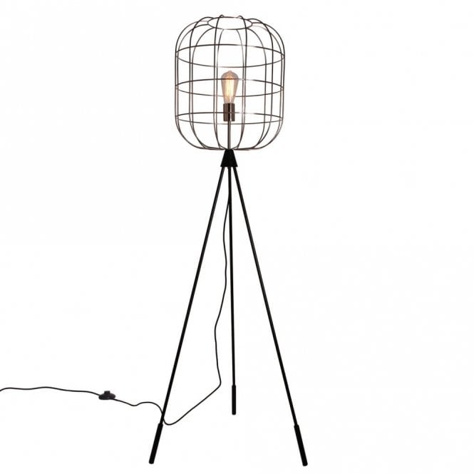 BASTION Floor Lamp Satin Nickel Oval Cage Wire Floor Lamp
