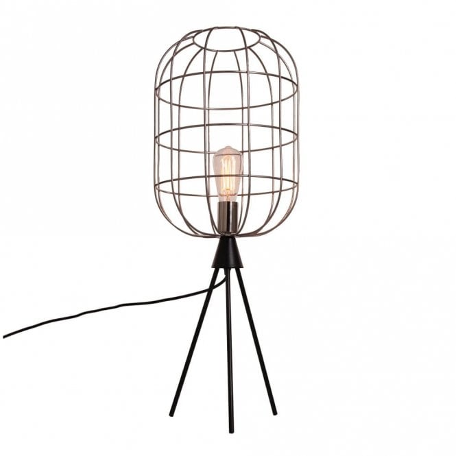 BASTION Table Lamp Satin Nickel Oval Cage Wire Table Lamp