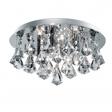 Ip44 - 4 Light Crystal Ceiling Flush Clear Pyramid Crystal Drops Chrome