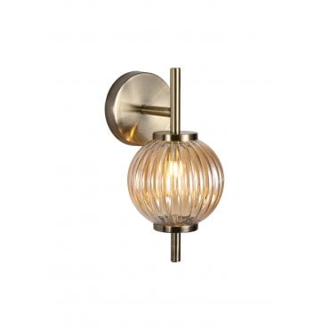 BEADED 1 x G9 Wall Light Antique Brass/Amber Glass