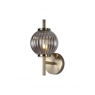 BEADED 1 x G9 Wall Light Antique Brass/Smoked Glass