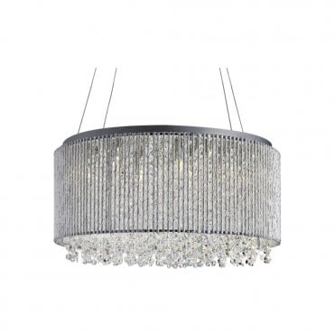 BEATRIX - 8 Light Large Drum Ceiling Pendant Chrome Clear Crystal Buttons