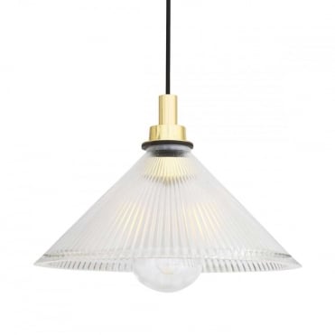 BECK Bathroom Ceiling Pendant Polished Brass with Holophane Glass Shade