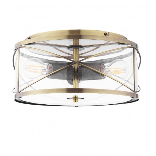 Beckworth 3 Light Flush in Antique Brass and Glass