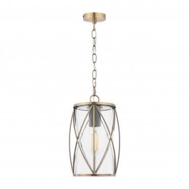 antique brass and glass lantern style ceiling pedant