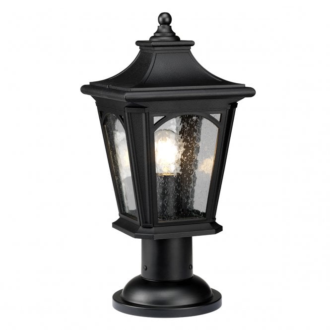 BEDFORD Exterior Post Lantern Black Seeded Glass