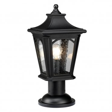 Exterior Post Lantern Black Seeded Glass