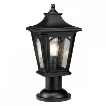 BEDFORD Exterior Post Lantern Black Seeded Glass