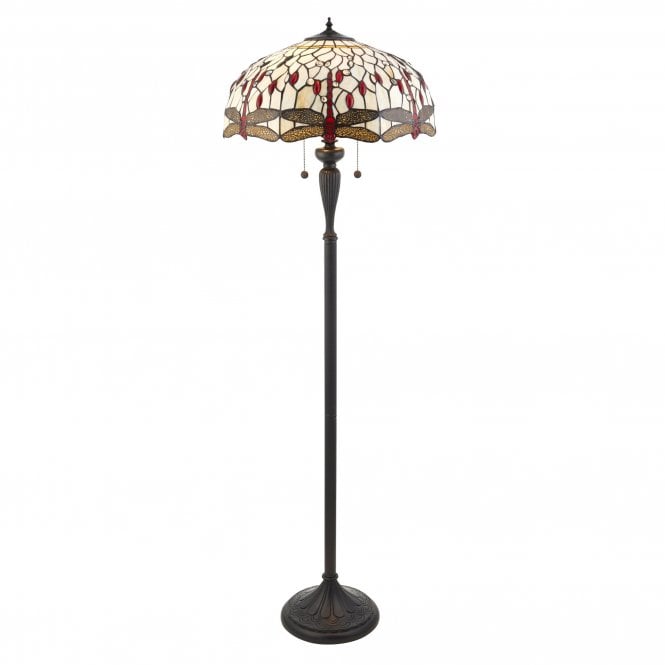 BEIGE DRAGONFLY - Floor Lamp With Tiffany Glass Shade