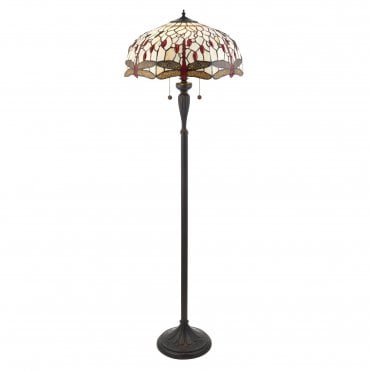 BEIGE DRAGONFLY - Floor Lamp With Tiffany Glass Shade