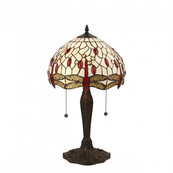 BEIGE DRAGONFLY - Tiffany Stained Glass Table Lamp