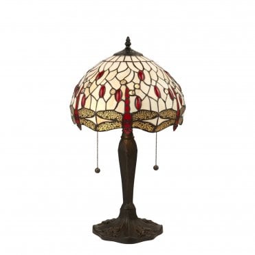 BEIGE DRAGONFLY - Tiffany Stained Glass Table Lamp