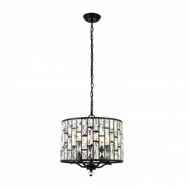 BELLE 5 Light Crystal Drum Ceiling Pendant in Bronze