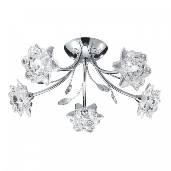 BELLIS 5 LIGHT CHROME FITTING - CLEAR FLOWER GLASS