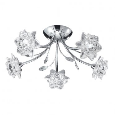 5  LIGHT CHROME FITTING - CLEAR FLOWER GLASS